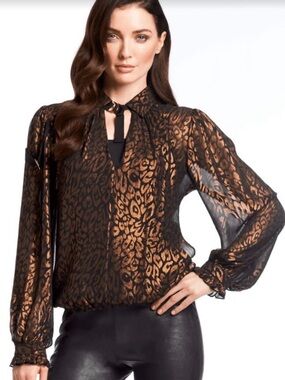 Alberto Makali Black Top with Metallic Bronze Animal Print